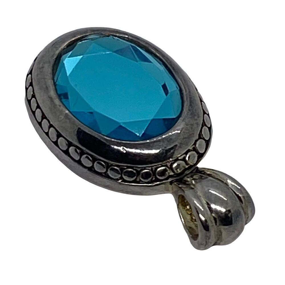 Fashion 2" Silver Metal Pendant Faceted Aquamarine Glass Stone Loop Women Gift - Picture 3 of 12